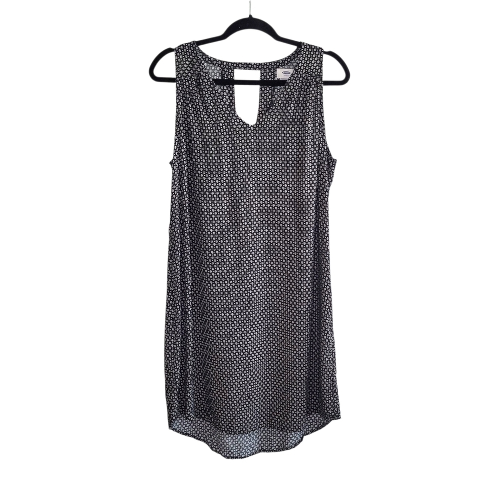 Old Navy Black & White Floral Print Sleeveless V-Neck Shift Dress Women's Size L